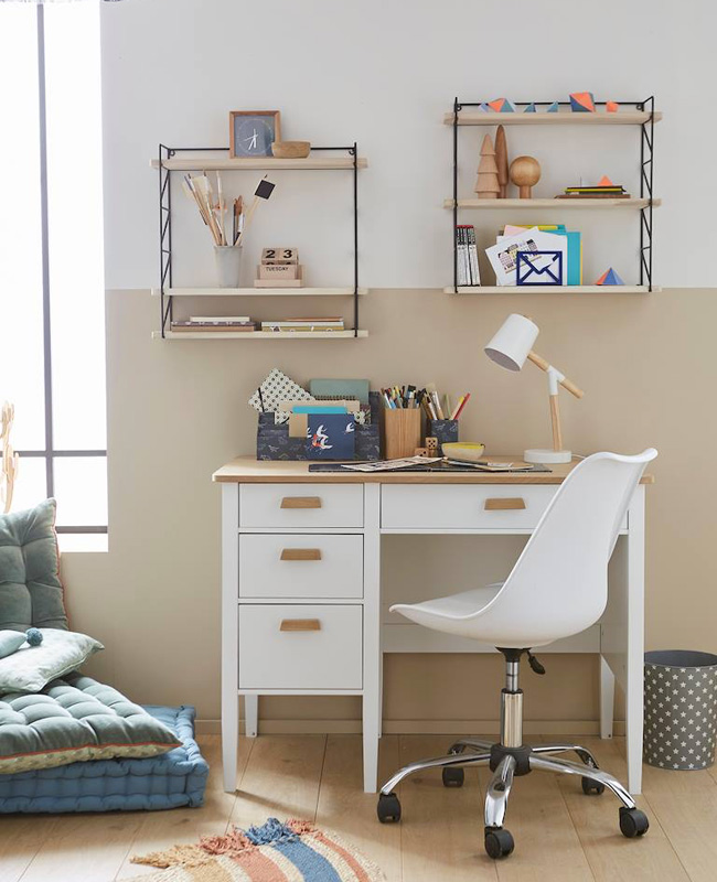 bureau enfant style vintage blanc bois