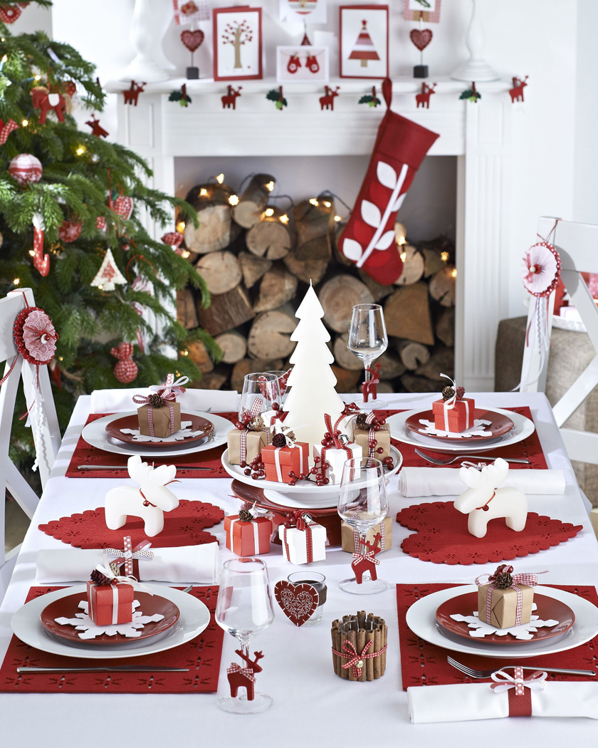 deco table noel traditionnelle rouge blanc