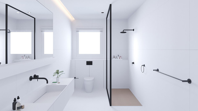 deco salle de bain moderne douche italienne blanc