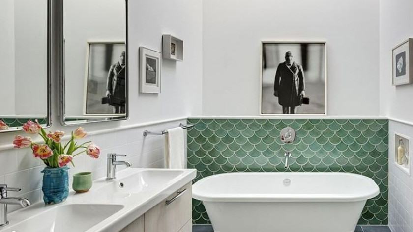 carrelage écaille vert salle de bain