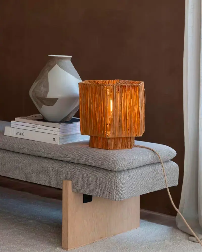 petite lampe raphia fonce