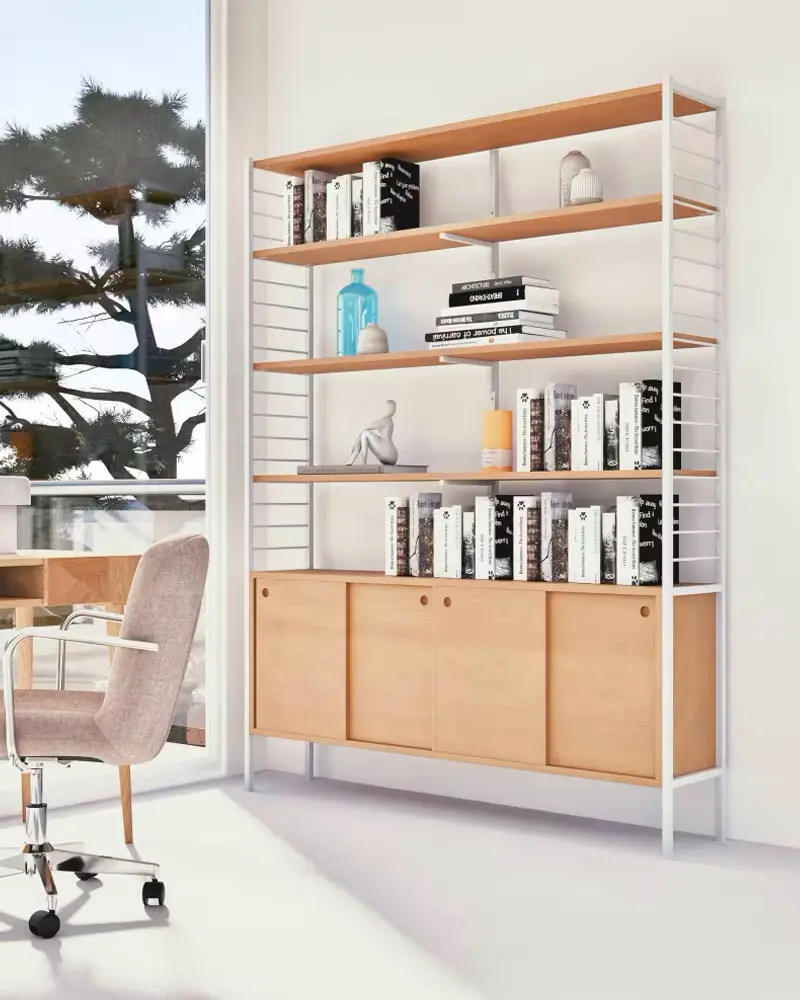 bibliotheque industrielle blanc bois