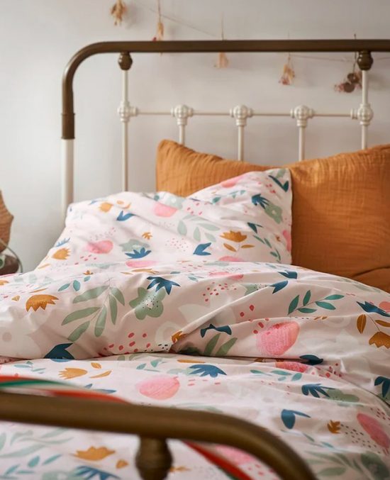 Housse De Couette Enfant 120x150 Cm Avec Taie Oreiller | Microfibre Douce, Motif Cœur Rose | Pour Lit Fille, Facile D'entretien