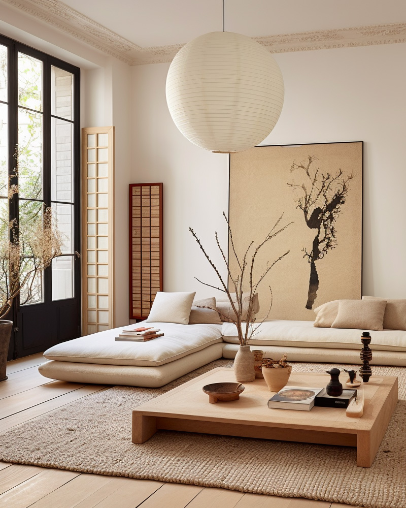 deco salon minimaliste japandi beige