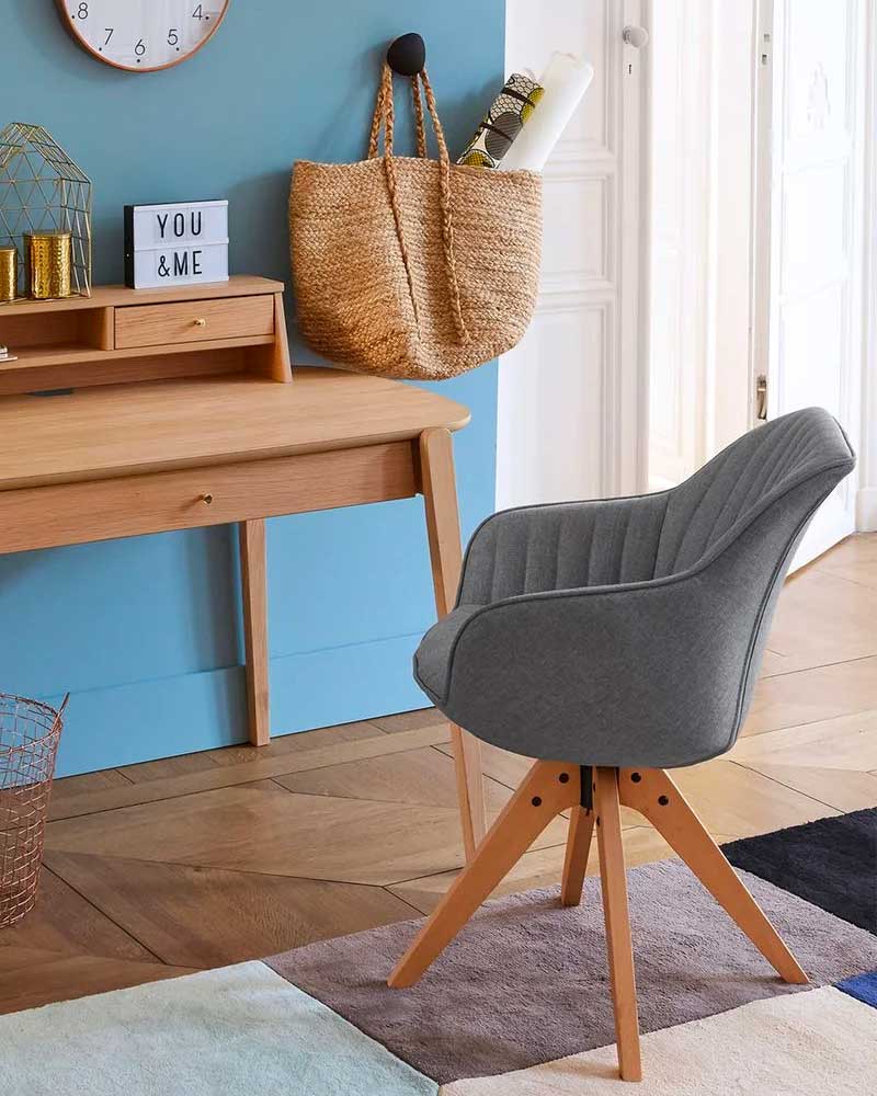 fauteuil bureau scandinave gris bois