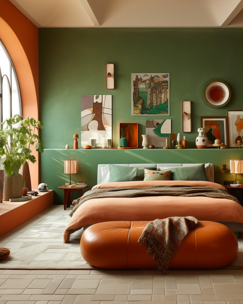 deco chambre terracotta vert moderne