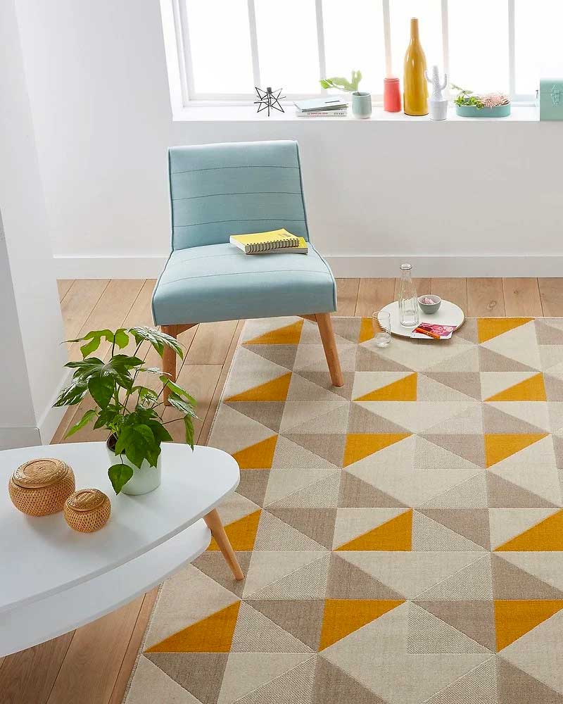 tapis géométrique scandinave gris jaune