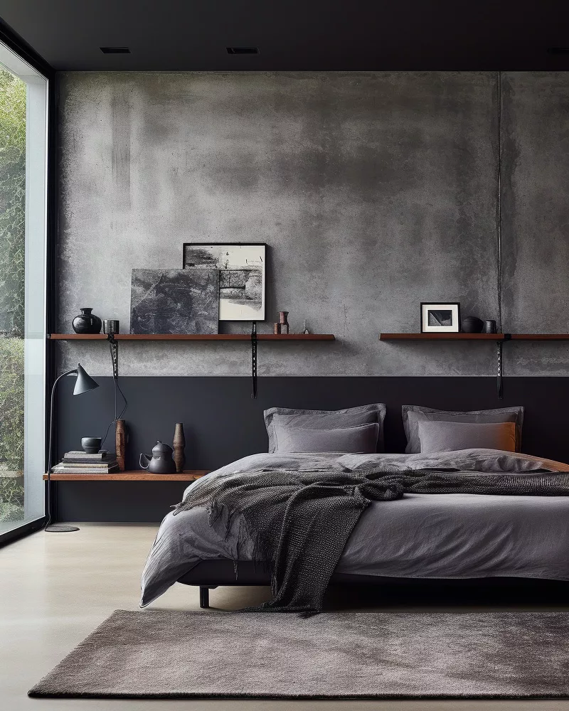 deco chambre minimaliste metal noir beton