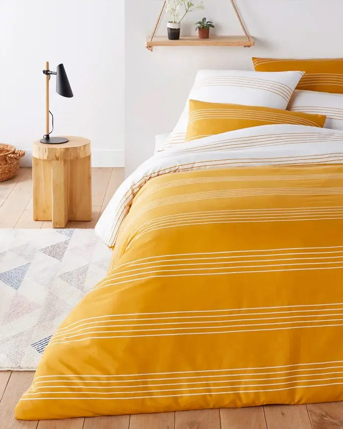 housse couette jaune rayures