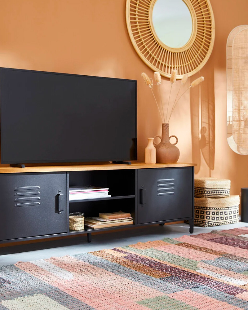meuble tv industriel metal noir bois