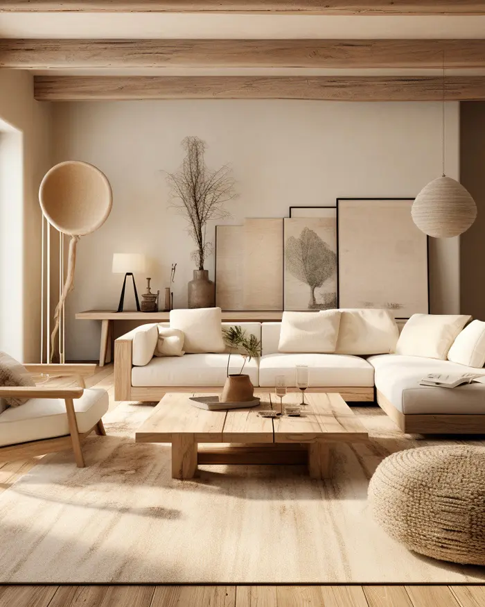 deco salon nature minimaliste beige bois