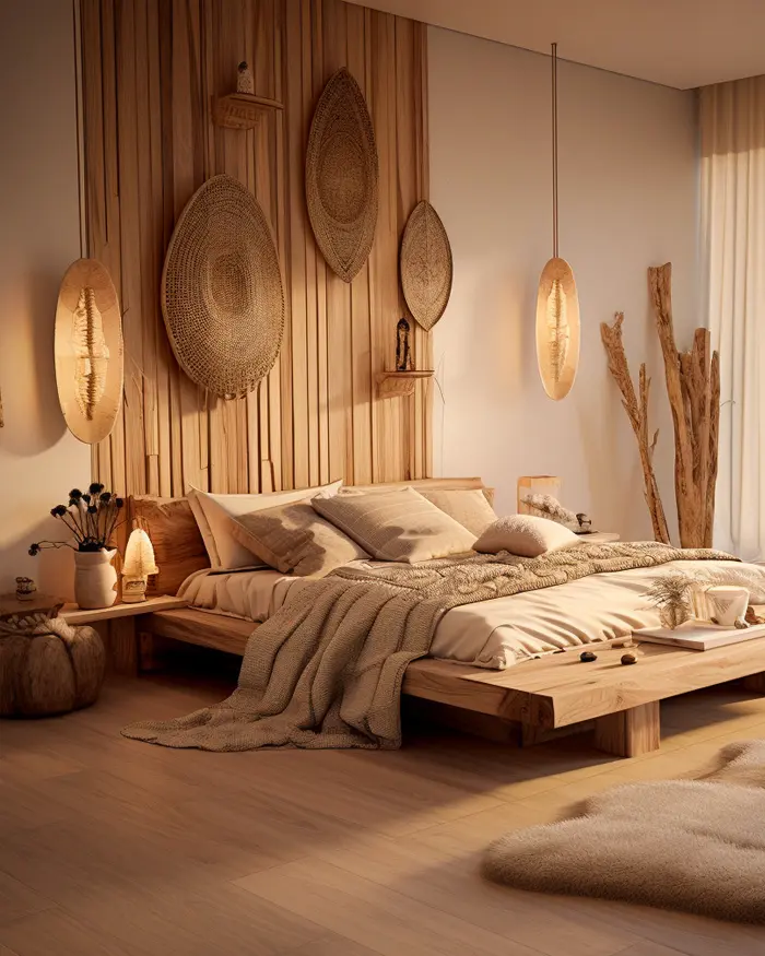 deco chambre nature tete de lit bois