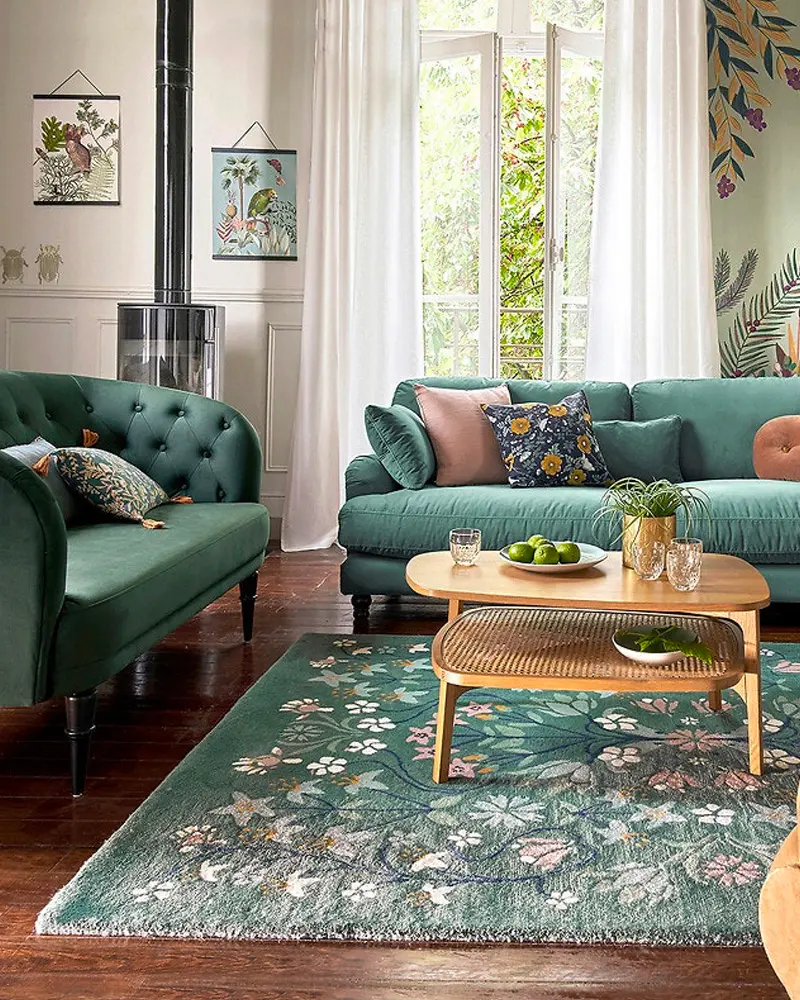 tapis motif floral vert