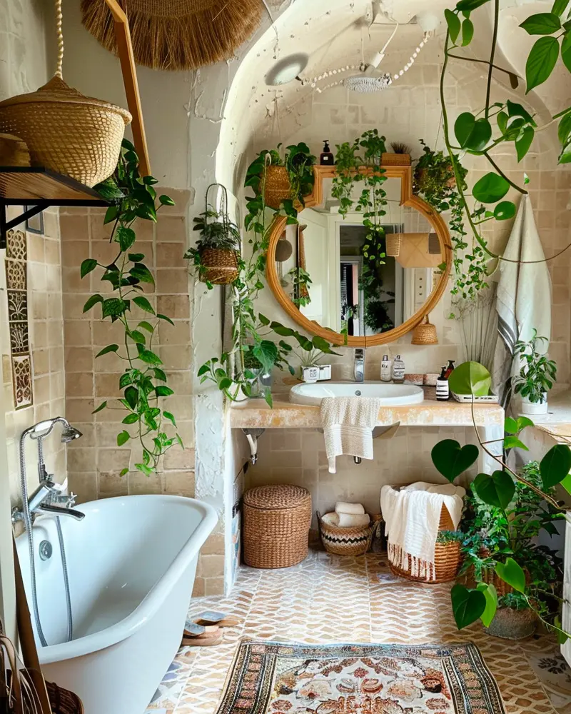 deco salle de bain boheme plantes