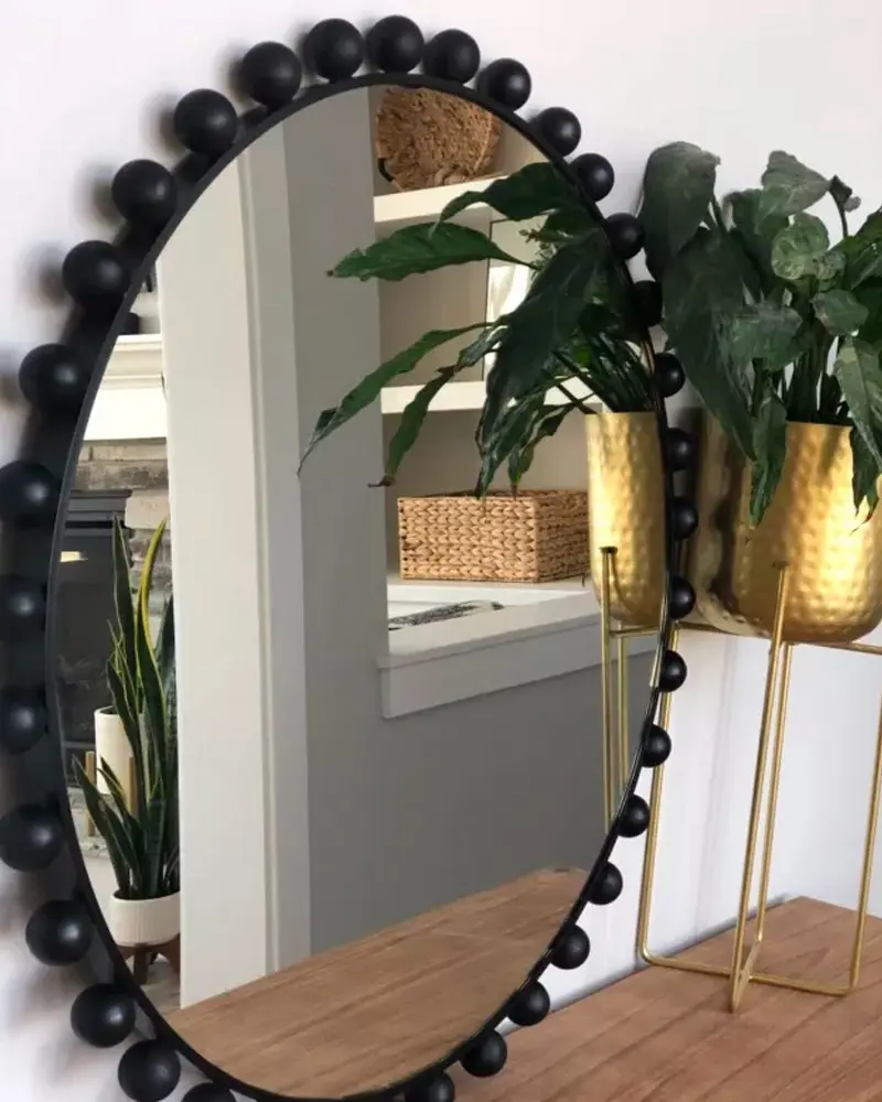 miroir rond noir perles bois diy