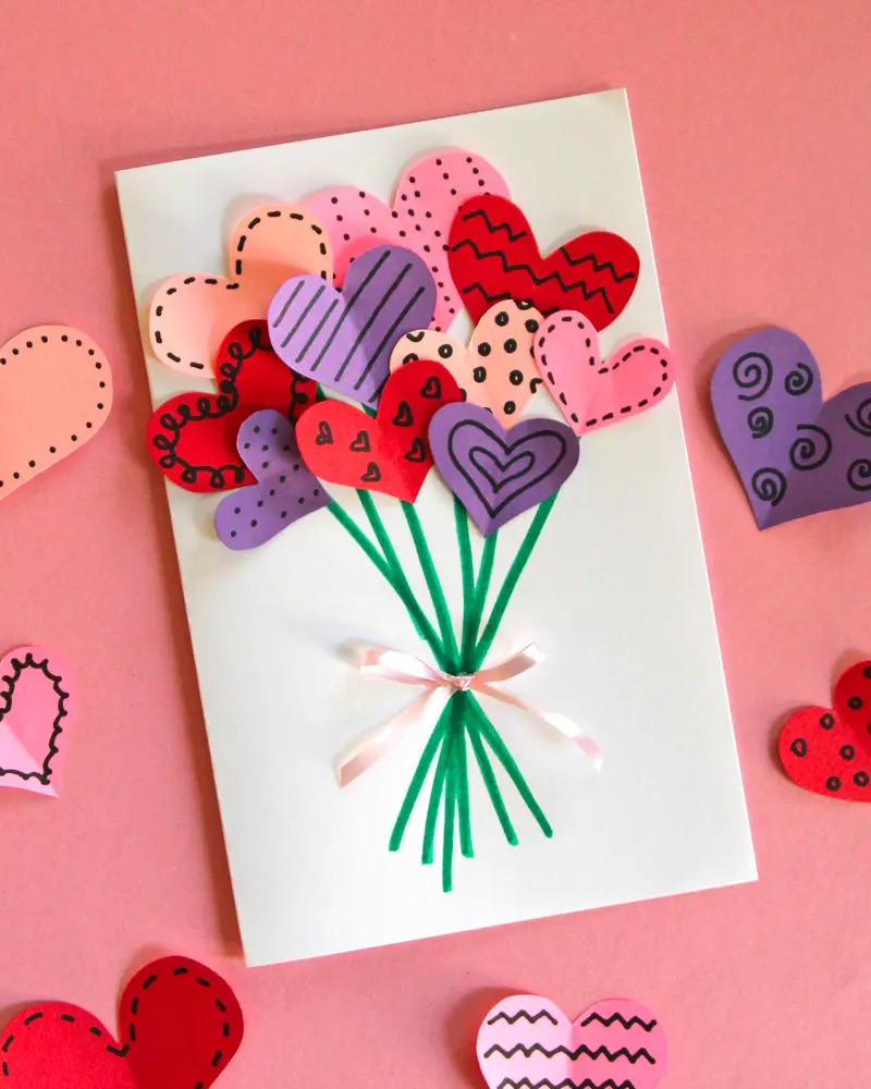 carte Saint Valentin diy a fabriquer bouquet coeur