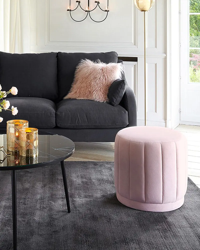 pouf rond velours rose