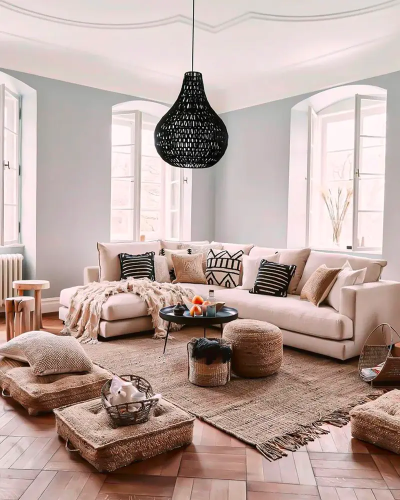 deco salon boheme beige noir