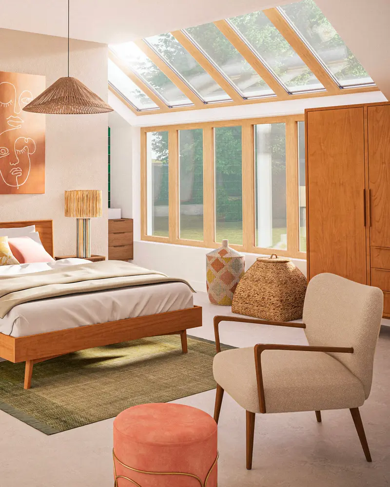 fauteuil vintage tissu bouclette bois