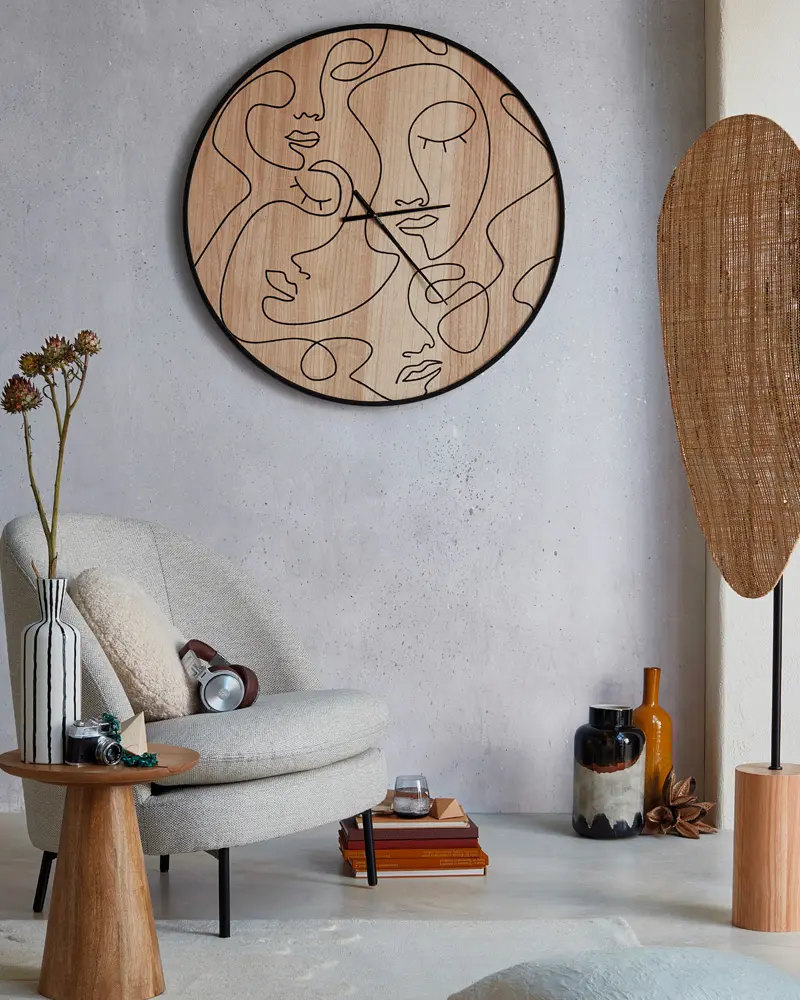 horloge visage bois metal noir