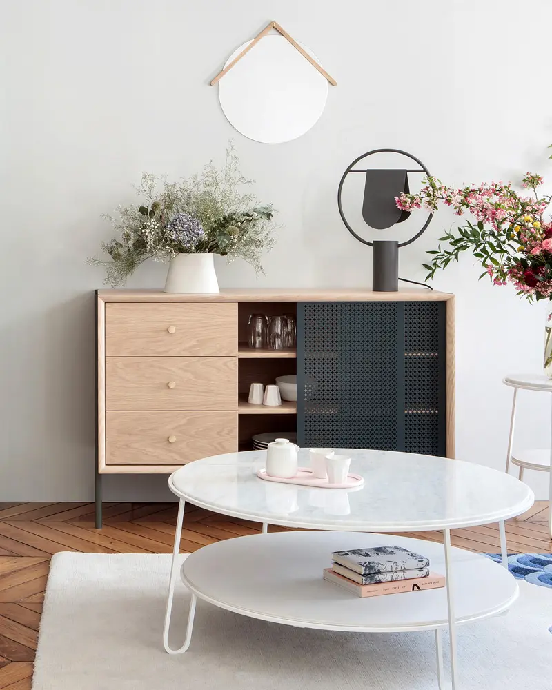 buffet porte metal perfore bois