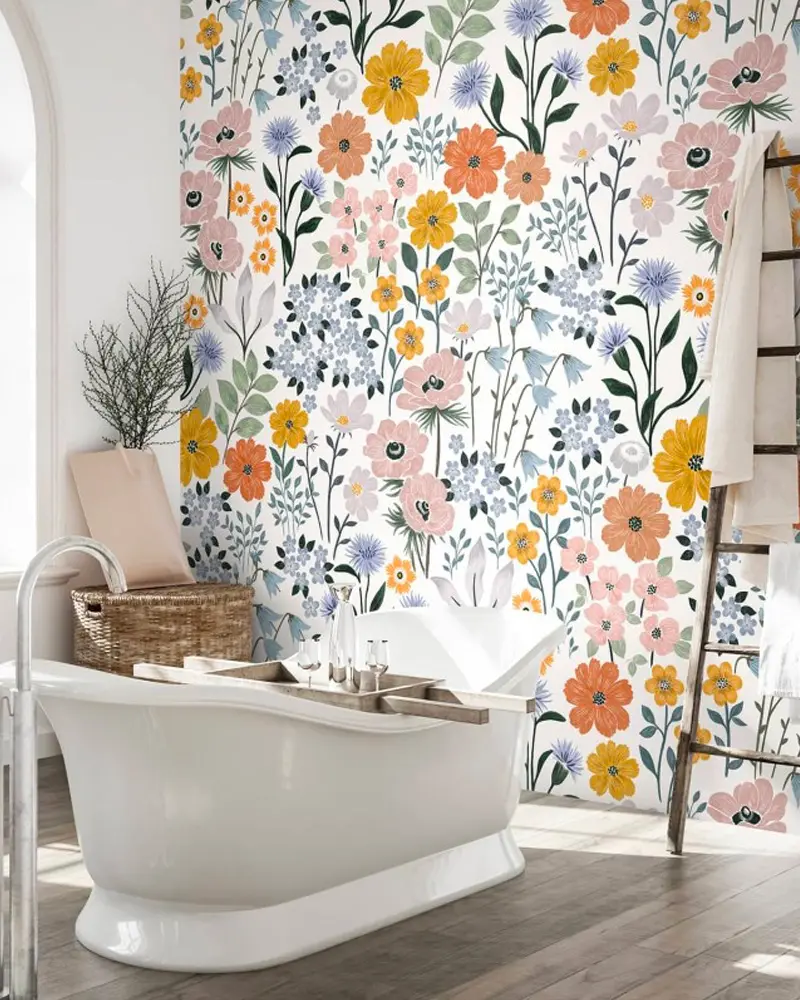 deco salle de bain papier peint floral