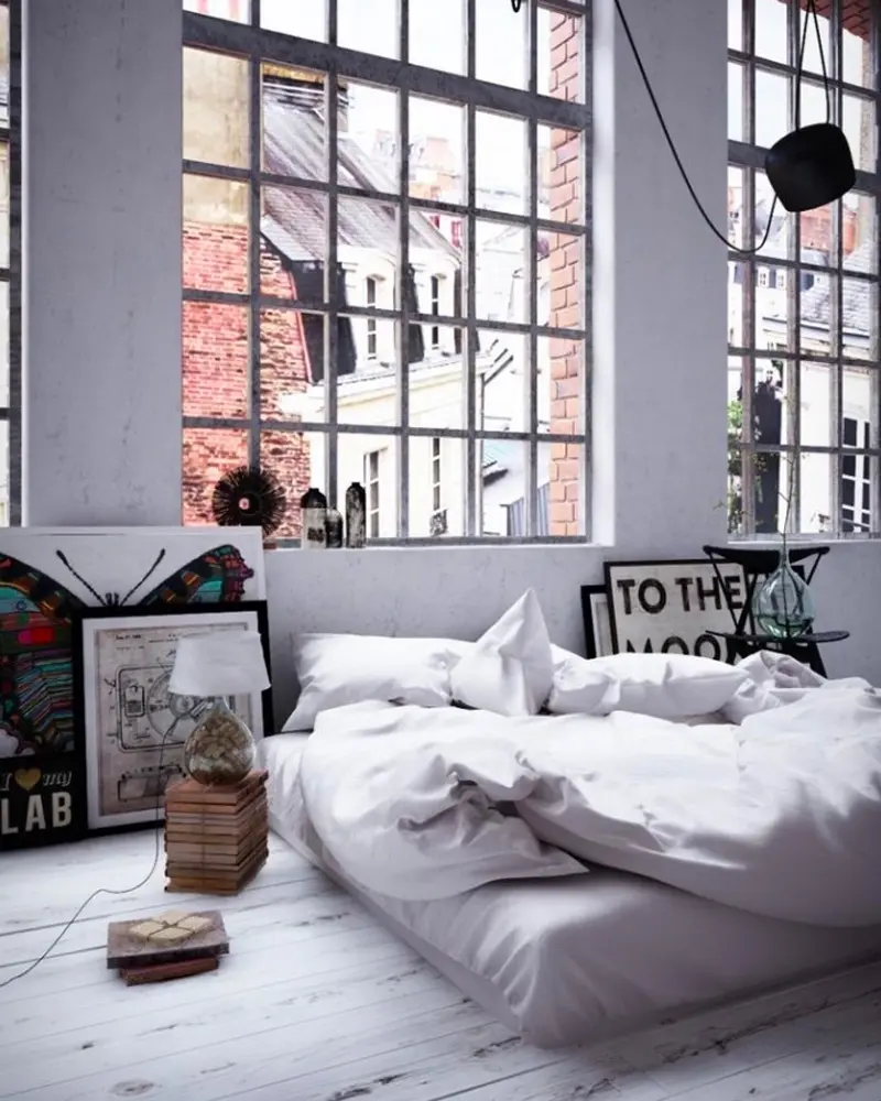 chambre cosy cocooning industrielle blanche