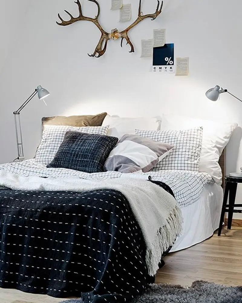 deco chambre cosy cocooning moderne noir blanc