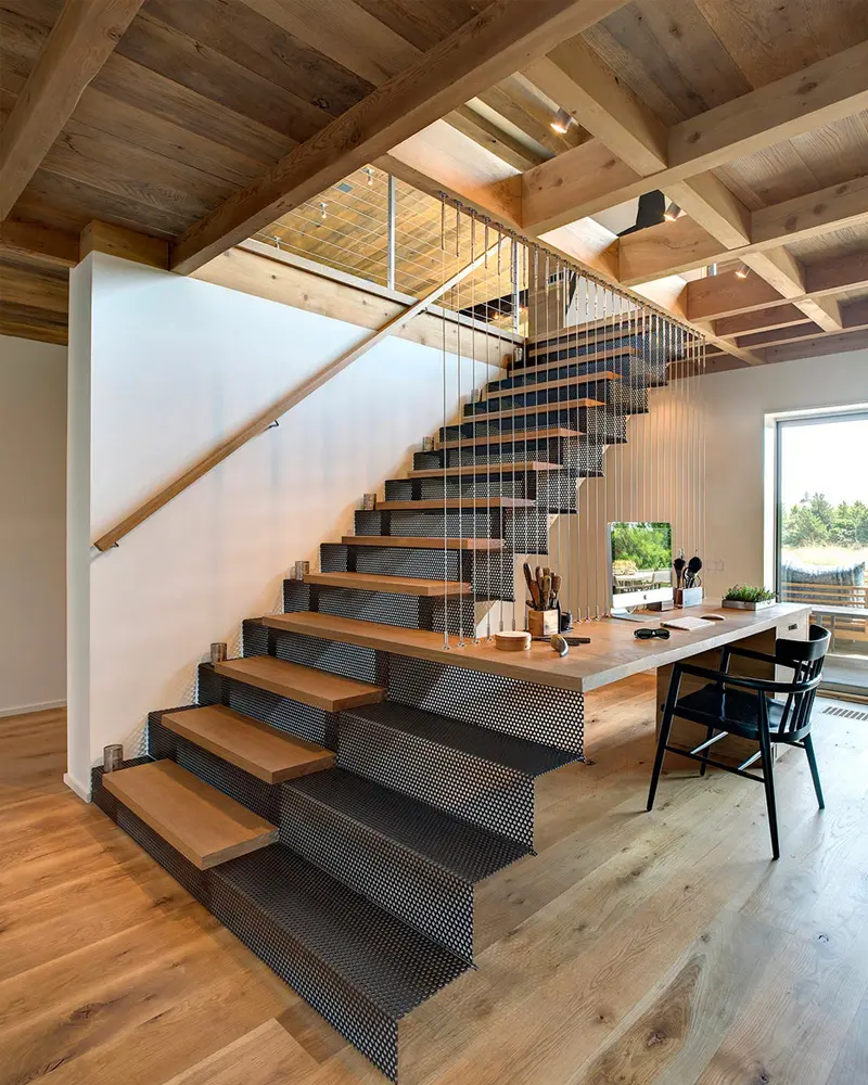 deco escalier bureau metal perfore bois