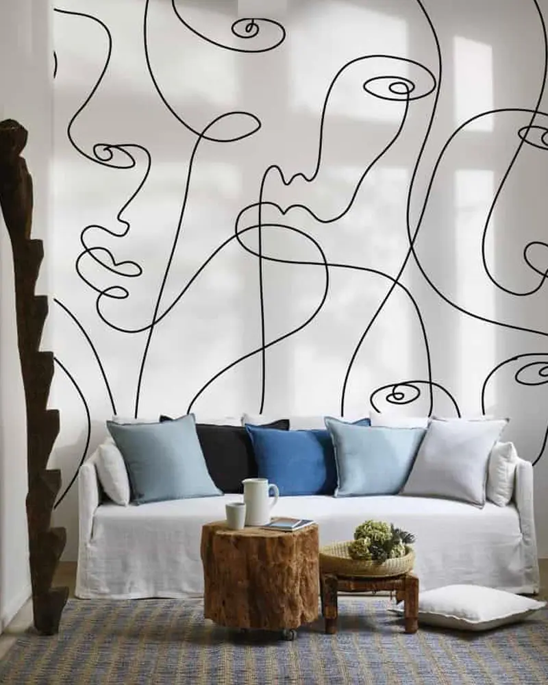 papier peint visage deco salon