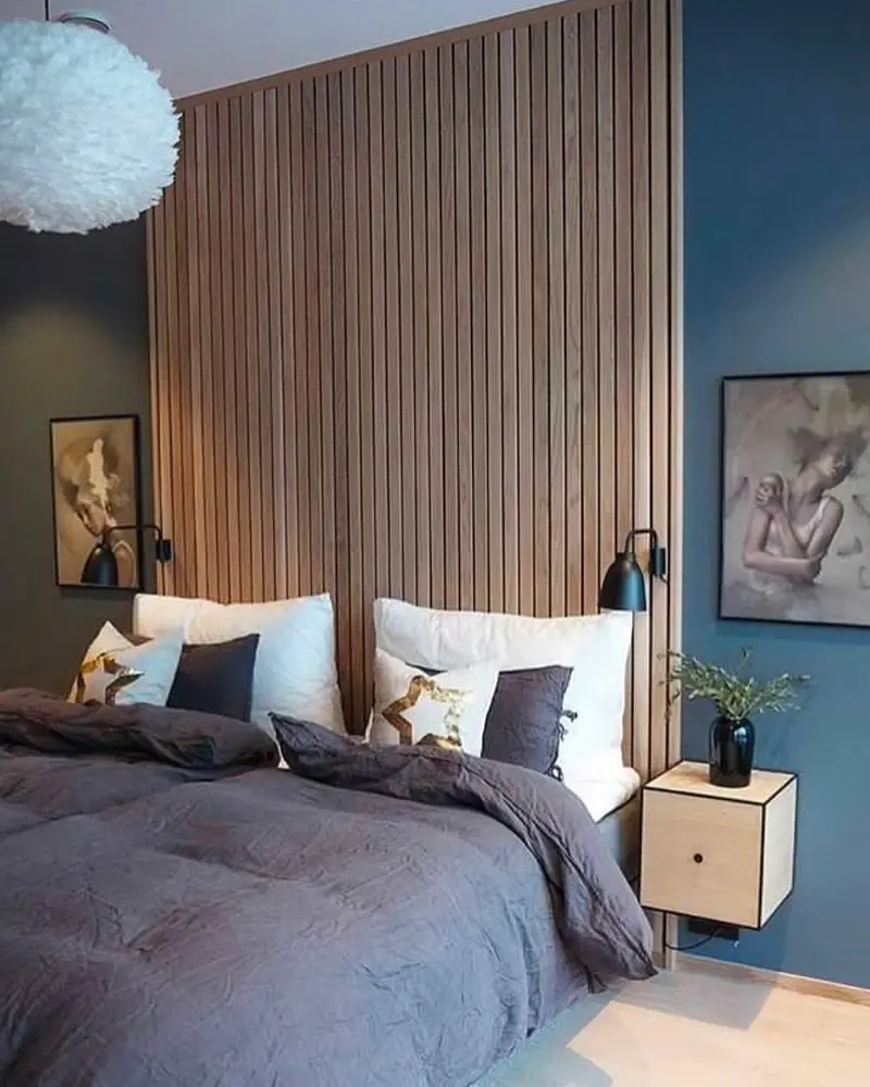 deco chambre moderne bleu bois