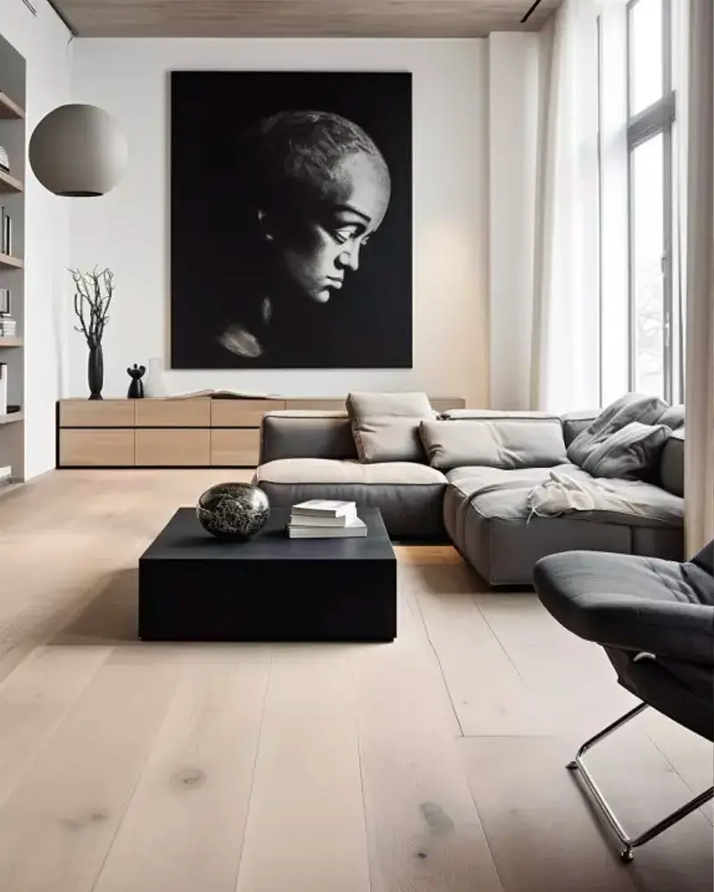 salon minimaliste zen noir bois