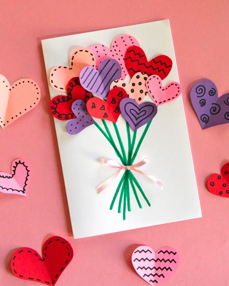 carte bouquet coeur diy enfant saint valentin