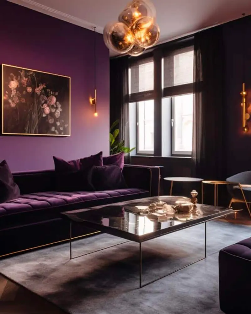 deco salon chic violet metal dore