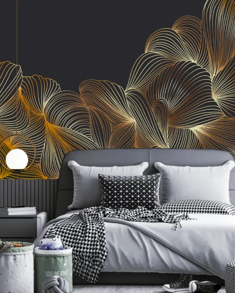 deco chambre tropicale moderne gris dore