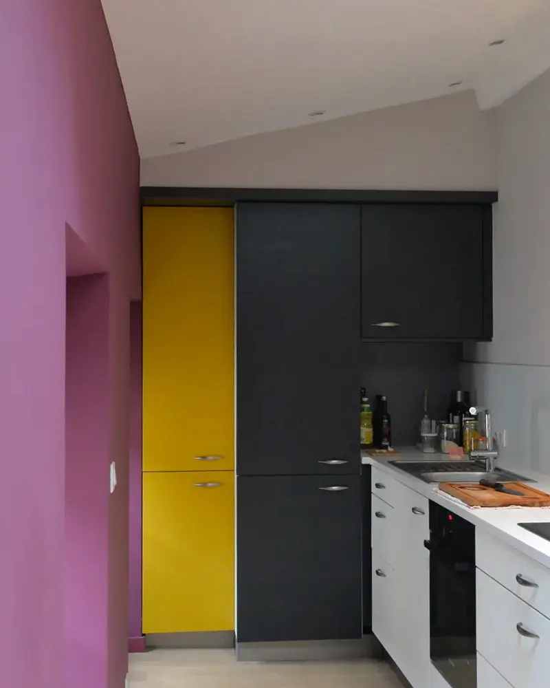 deco cuisine violet jaune noir
