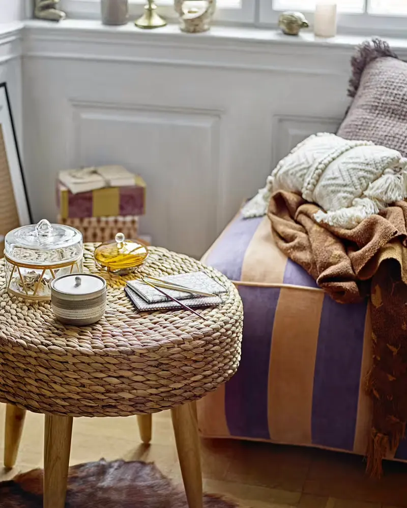 pouf rayures violet jaune