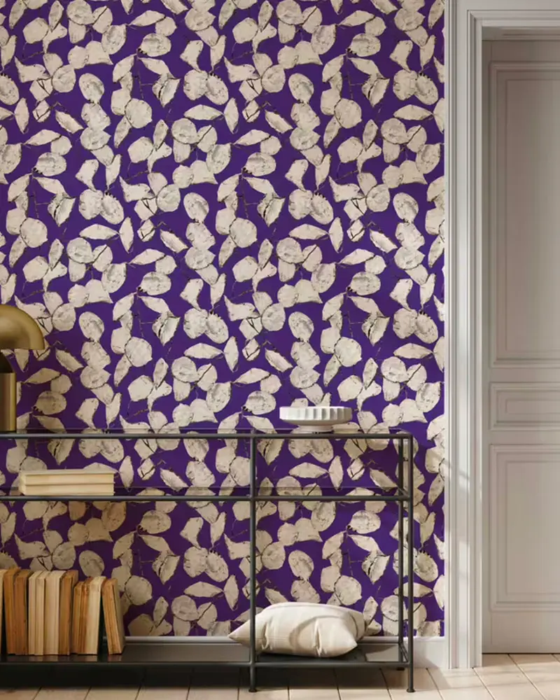 papier peint feuilles violet