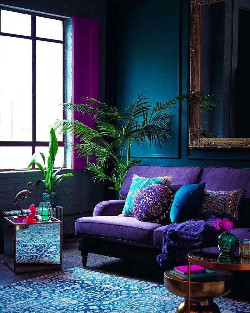 deco salon violet bleu