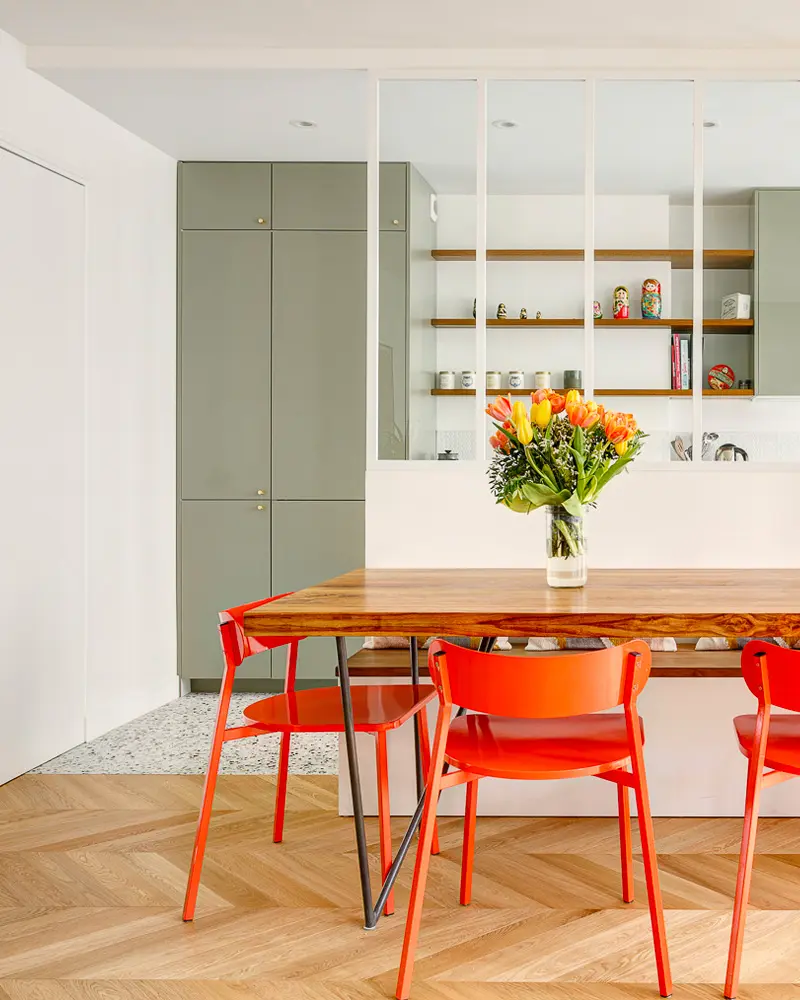 deco salle a manger orange bois