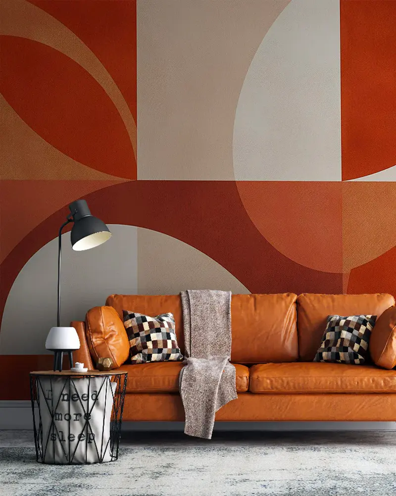 deco salon vintage papier peint orange