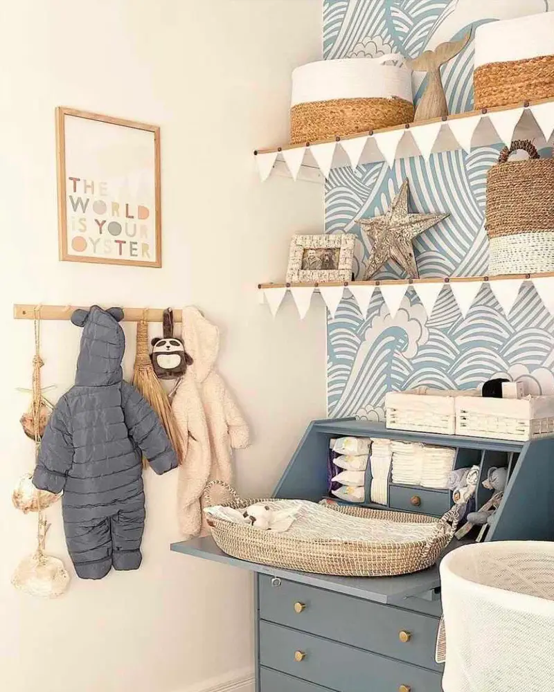 papier peint bord de mer bleu deco chambre bebe