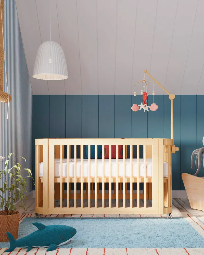 deco chambre bebe scandinave bleu bois