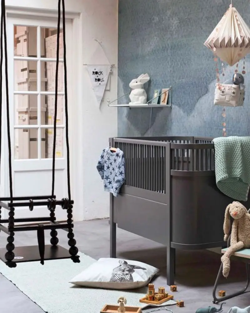 deco chambre bebe moderne bleu gris