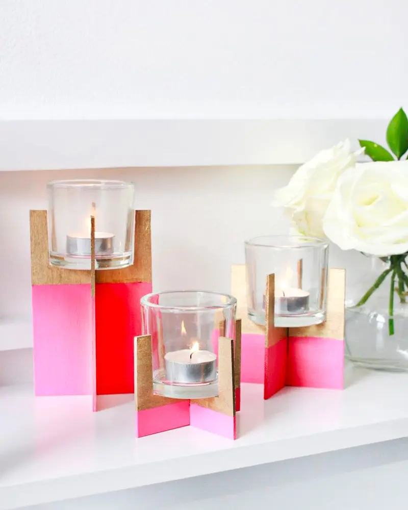 photophore bois colore diy