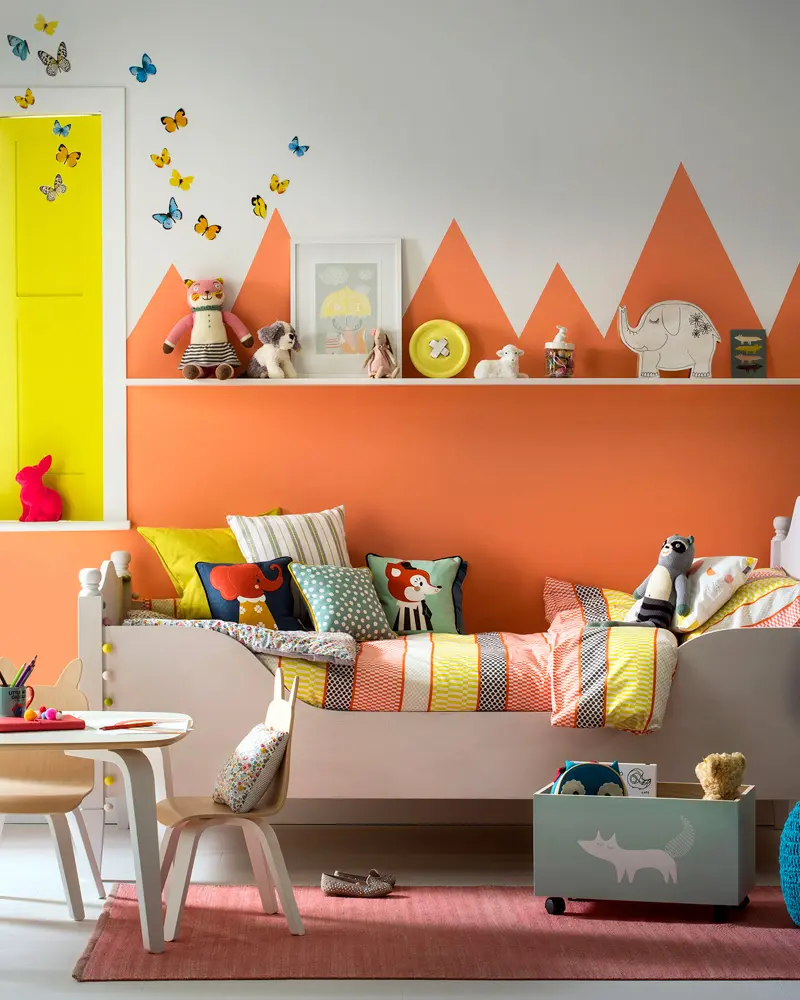mur montagne orange deco chambre enfant