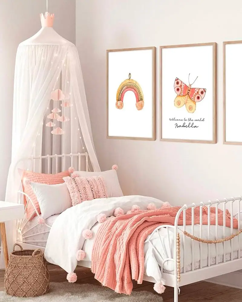 deco chambre enfant boheme blanc rose