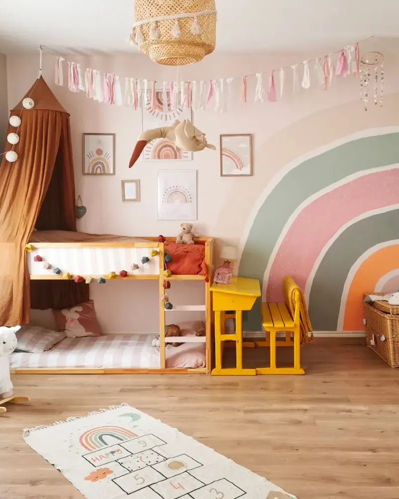 deco chambre enfant arc en ciel rose