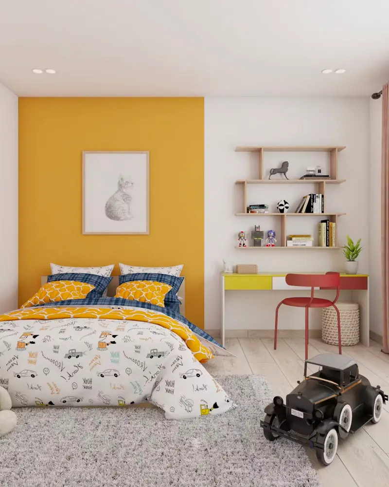 deco chambre enfant tete de lit peinture jaune