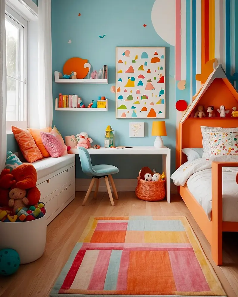 deco chambre enfant orange bleu